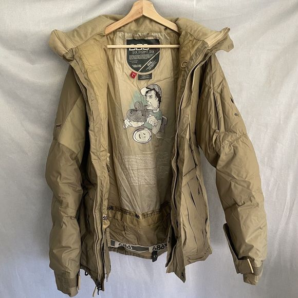 Mens 686 ACE Snowboarding JACKET Size LARGE Winter Coat Khaki Tan Down 15 Years - Picture 3 of 16